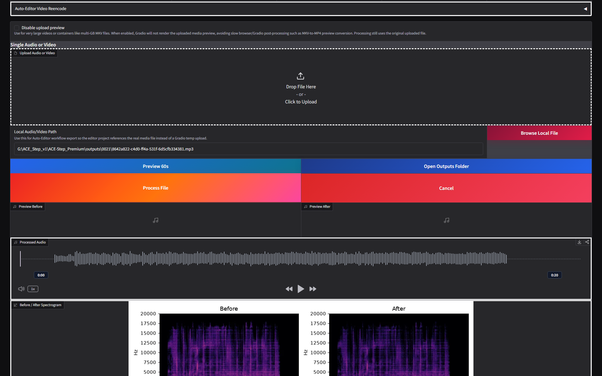 Audio Processing result